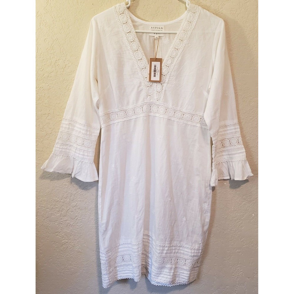 Aspiga White Cotton Lace-Trim Mini Dress